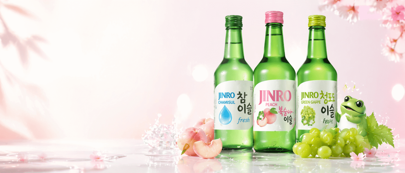 Jinro Soju Fresh, Peach y Green Grape en Asian Bites